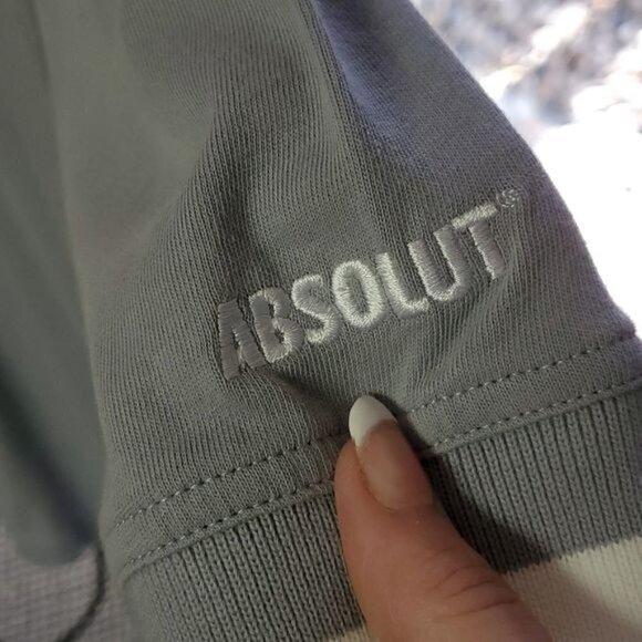 Cutter & Buck Embroidered Sleeve "Absolut" Button Grey Cream SS Polo Sz L Shirt - Picture 5 of 14
